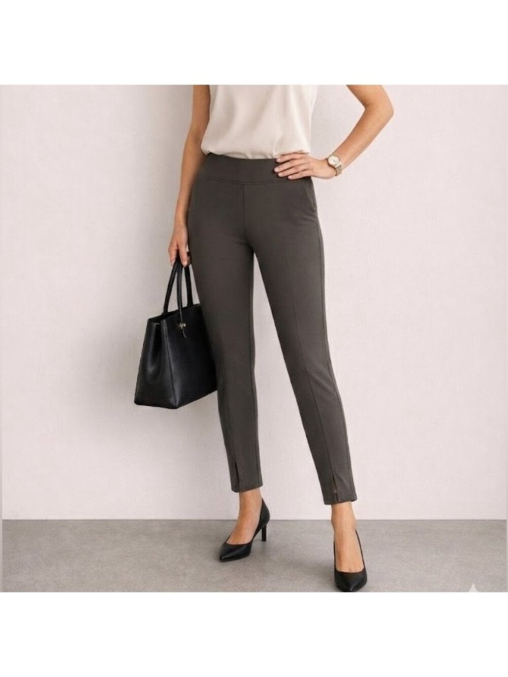 Sympli Army Green Cropped Pants Capri Stretchy Slinky High Rise size 4 Summer
